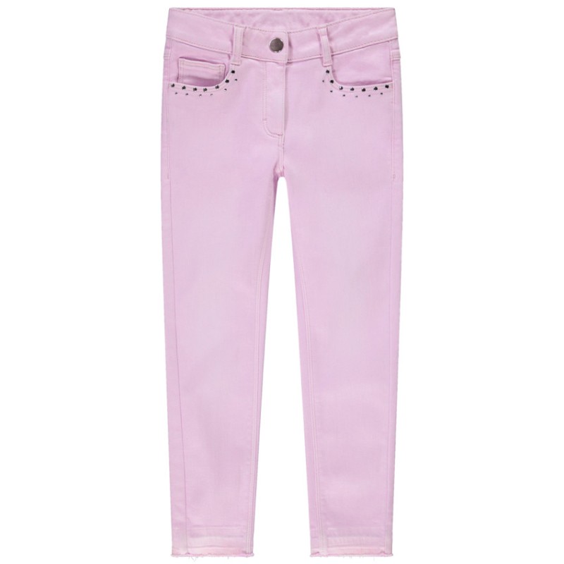 Jean slim uni en denim avec rivets décoratifs pour fille