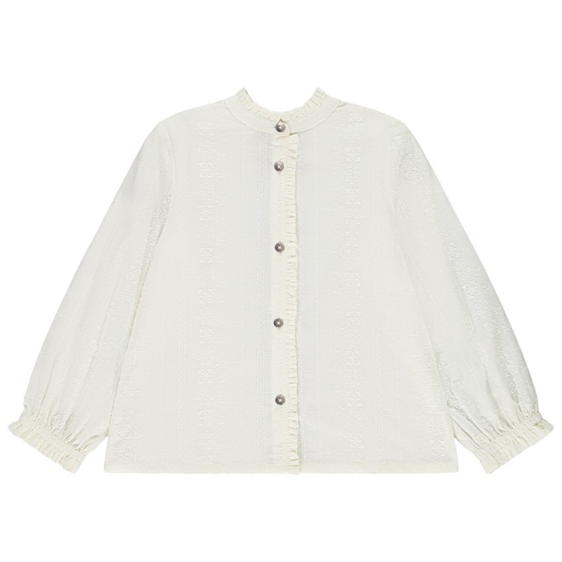 Chemise brodée à manches longues bouffantes fille