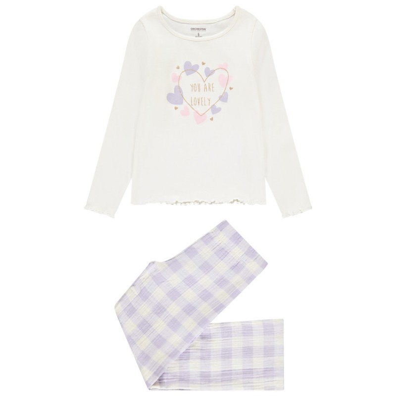 Set pyjama long bi-matière à carreaux vichy fille