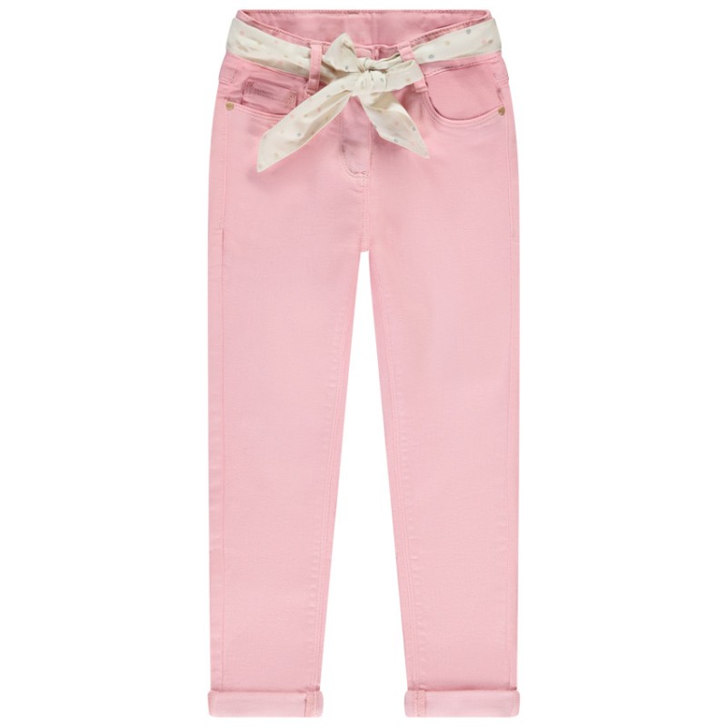Jean slim uni avec ceinture foulard à nouer fille