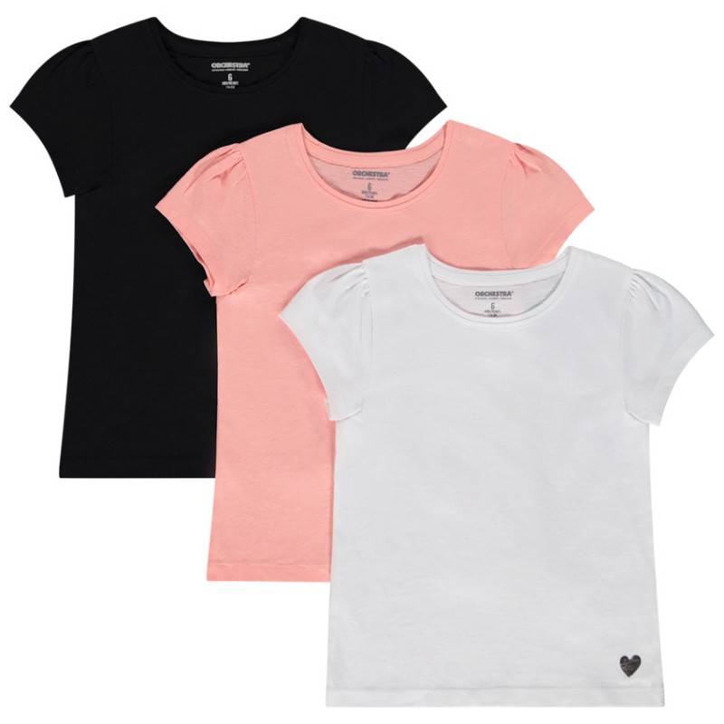 Lot de 3 t-shirts manches courtes print cœur fille