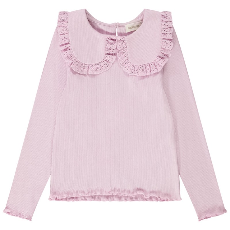 T-shirt manches longues côtelé à col claudine brodé pour fil