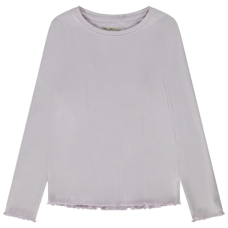 T-shirt manches longues côtelé avec fleur brodée pour fille