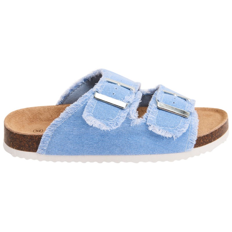Claquette bleues à double boucles et franges fille