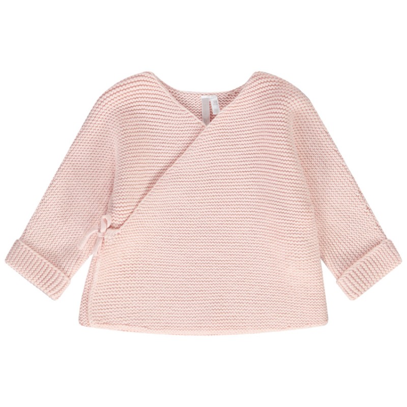 Gilet en tricot point mousse effet cache-coeur pour bébé fil