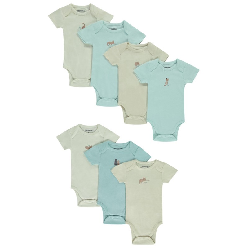 Lot de 7 bodies manches courtes print chat pour bébé