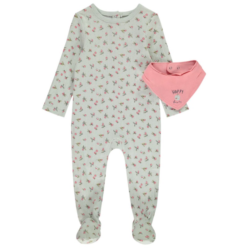 Ensemble dors-bien imprimé + bavoir bandana pour bébé fille 