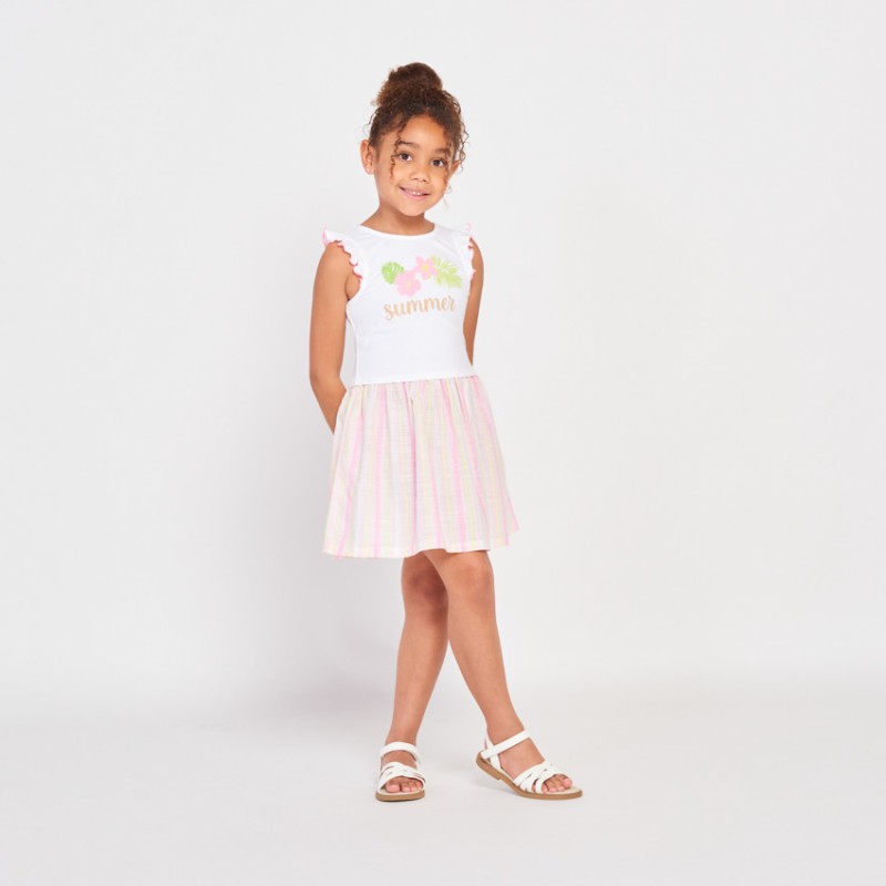Robe bi-matière effet 2 en 1 printée et rayée fille
