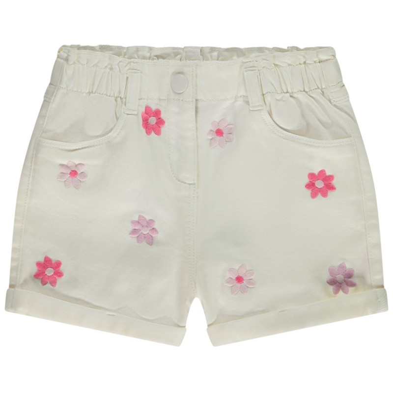 Short denim avec broderies marguerites fille