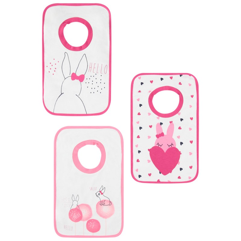 Lot de 3 bavoirs en coton à enfiler print lapin