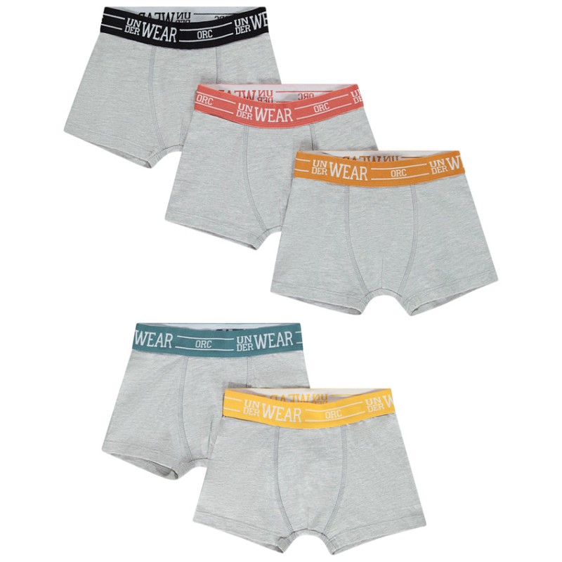 Lot de 5 boxers unis avec élastiques colorés garçon