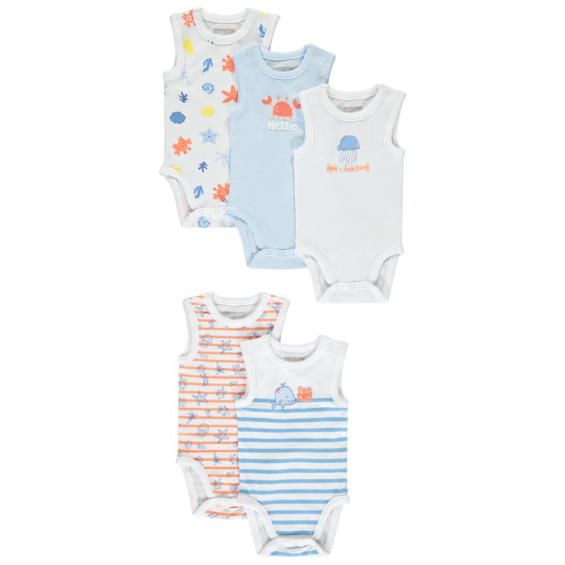 Lot de 5 bodies sans manches motifs océan pour bébé garçon