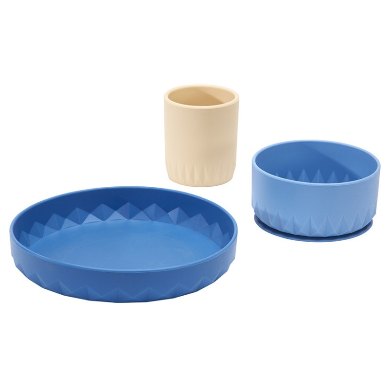Coffret repas 3 pièces en silicone Origami - Bleu