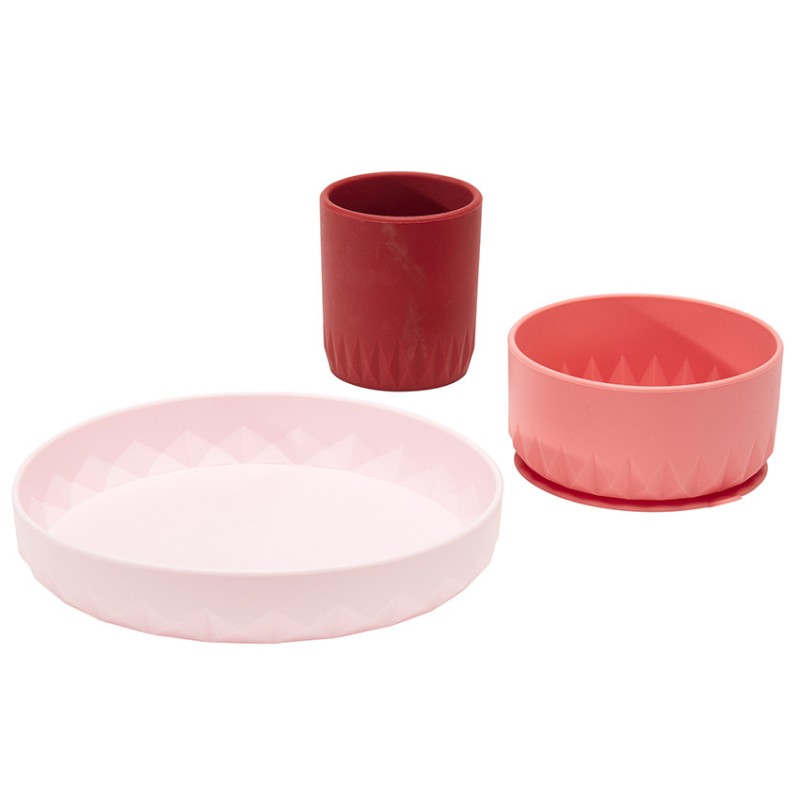 Set repas 3 pièces en silicone Origami - Rose