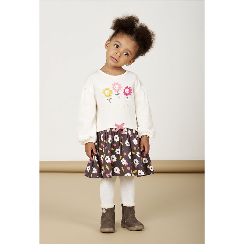 Robe manches longues 2 en 1 en molleton quilté imprimé fleur