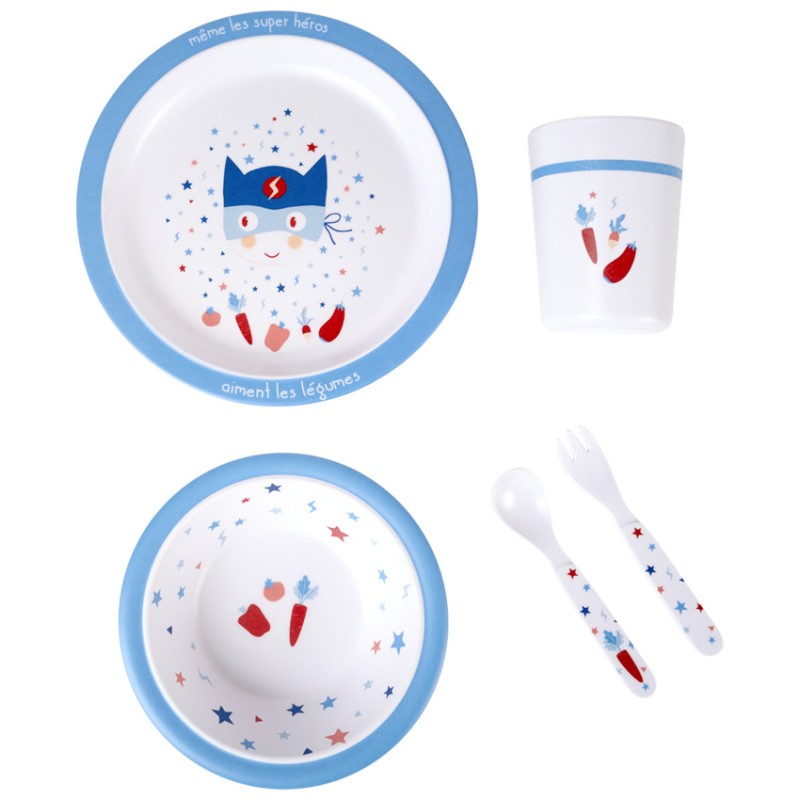 Coffret repas 5 pièces en mélamine - Super-héros