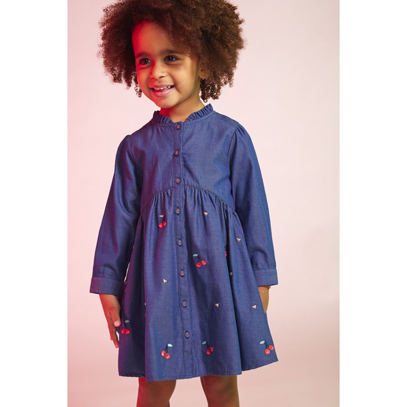 Robe manches longues en lyocell avec cerises brodées pour bé