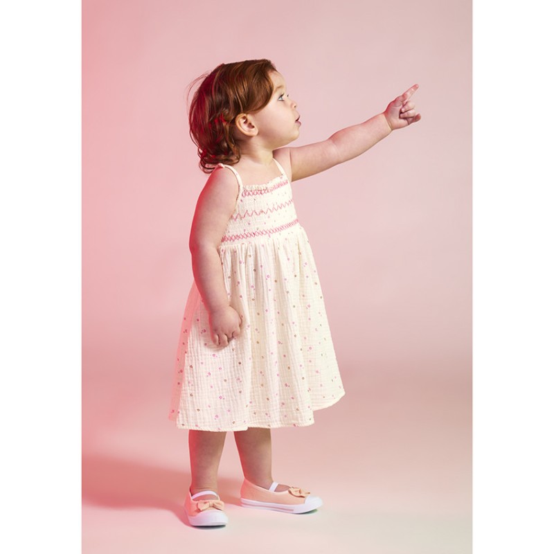 Robe à bretelles en gaze de coton imprimé fleurs pour bébé f