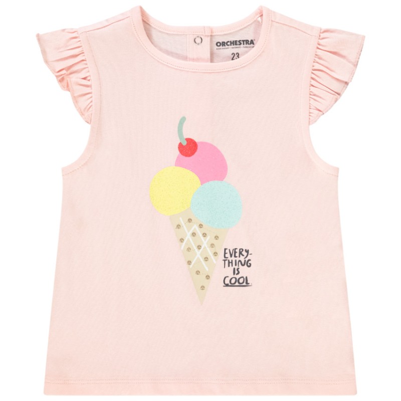 T-shirt manches courtes volantées en jersey avec print pour 