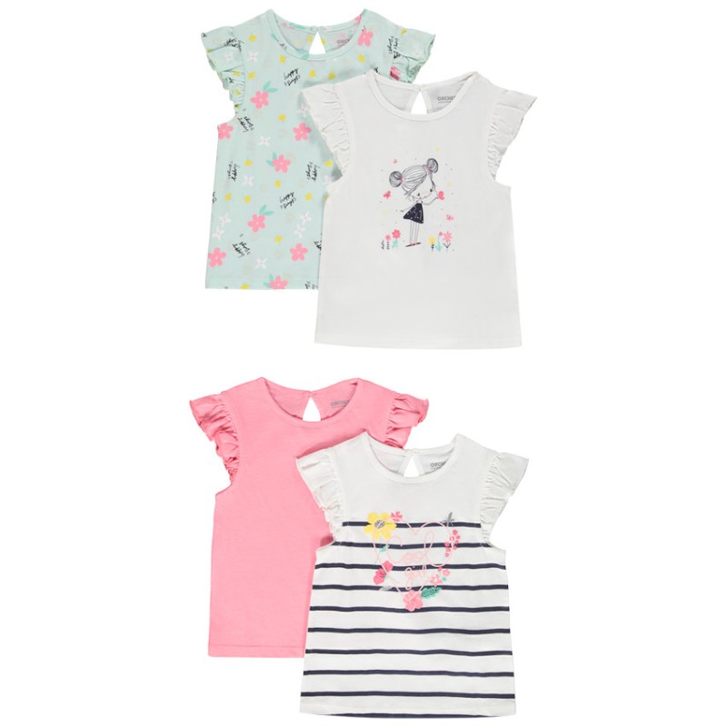 Lot de 4 t-shirts manches courtes volantées en jersey pour b