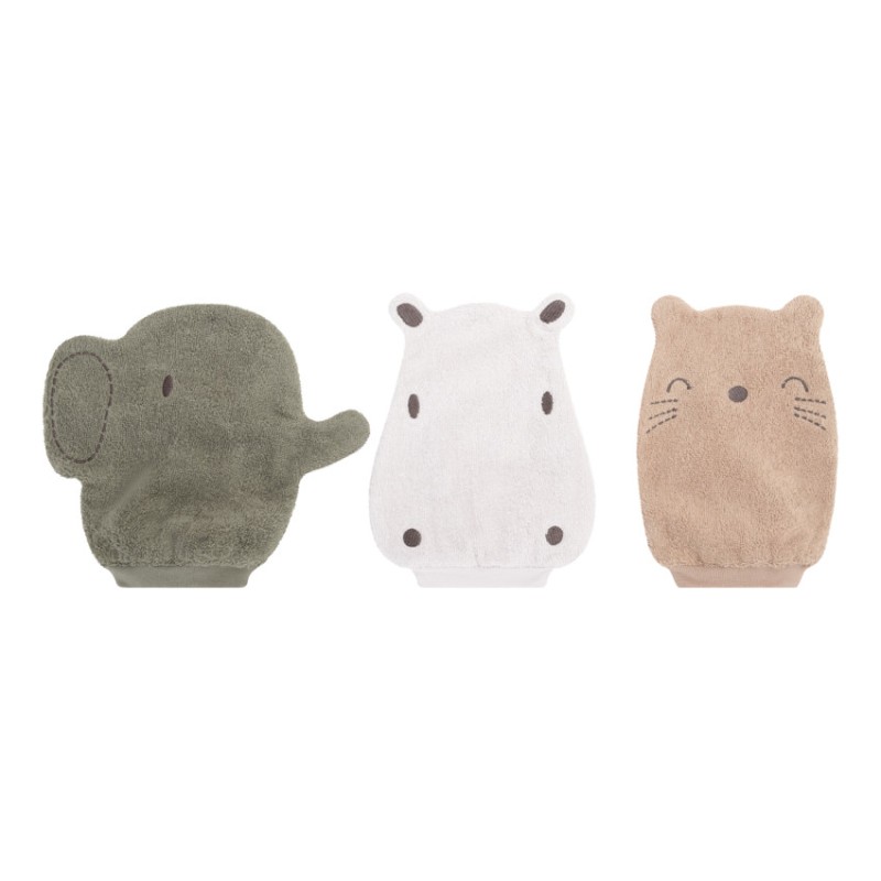 Lot de 3 gants de toilettes Animaux de la savane