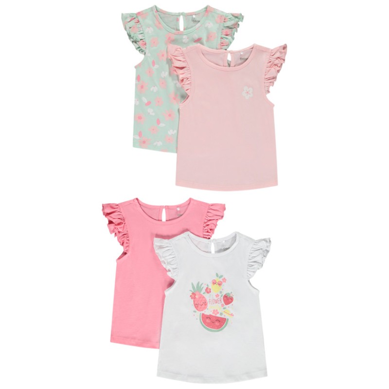 Lot de 4 t-shirts manches courtes volantées pour bébé fille