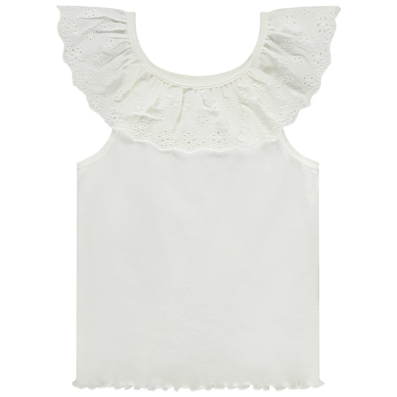 Débardeur à collerette volantée en broderie anglaise pour bé