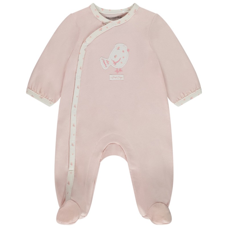 Dors-bien uni avec oiseau brodé pour bébé fille