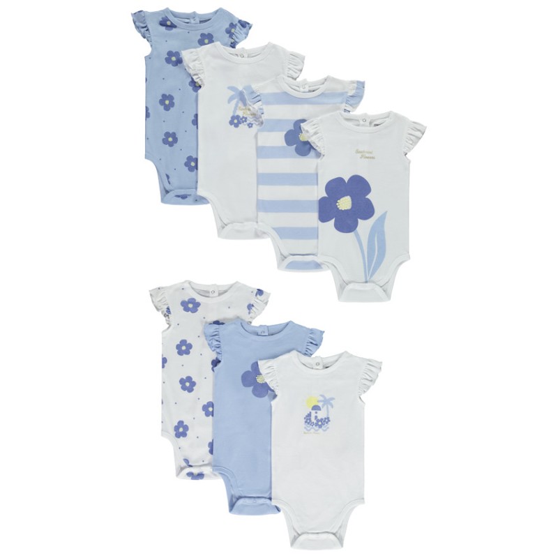 Lot de 7 bodies manches courtes motifs floraux pour bébé fil