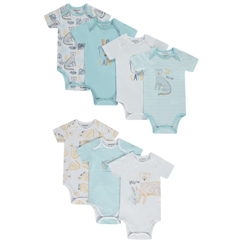 Lot de 7 bodies manches courtes motifs félins pour bébé garç