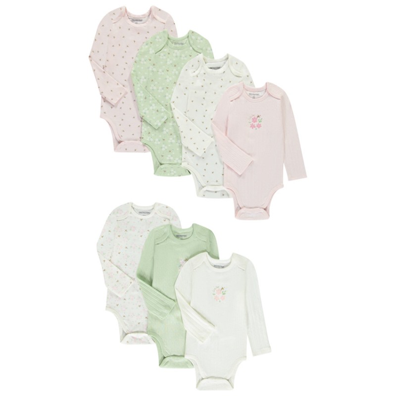 Lot de 7 bodies manches longues motifs fleurs/abeilles pour 