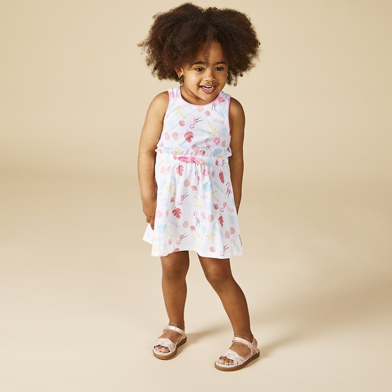 Robe sans manches imprimé exotique et dos ouvert pour bébé f