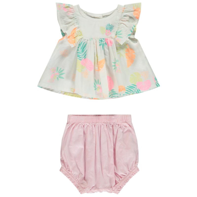 Ensemble 2 pièces tunique imprimée + bloomer rayé pour bébé 