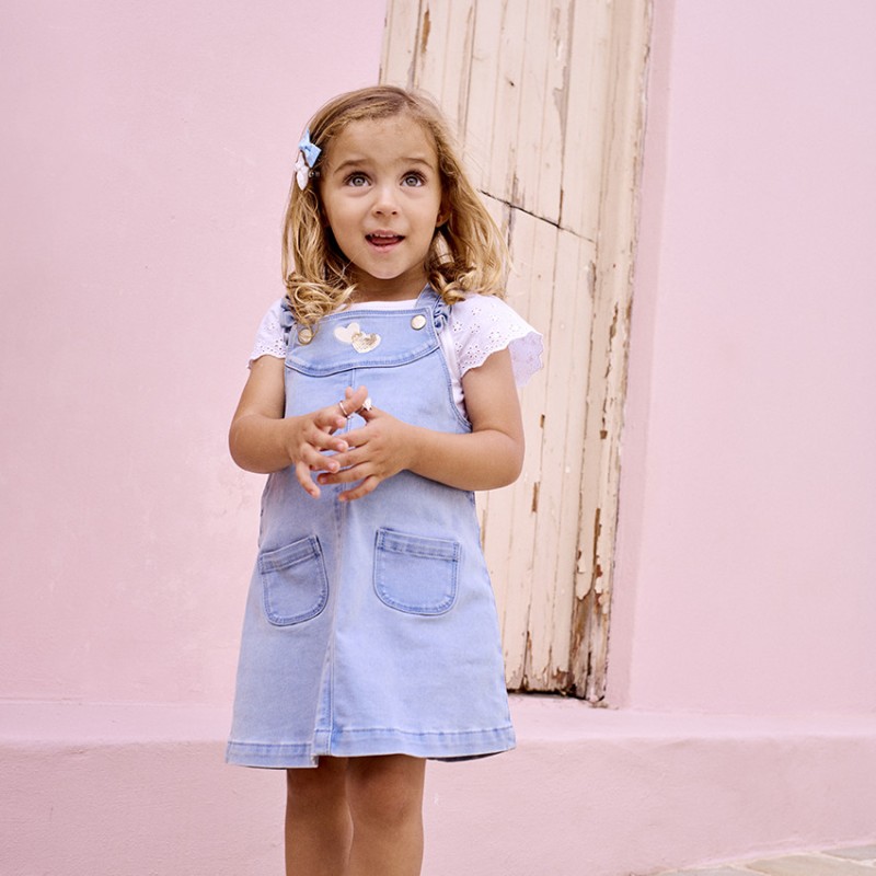 Robe salopette à cœurs dorés pour bébé fille