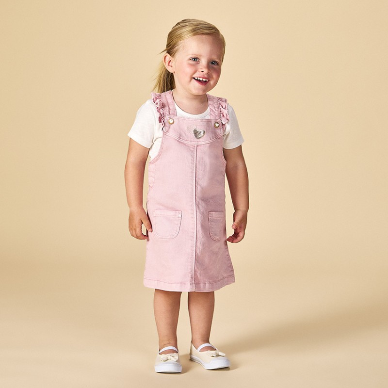 Robe salopette à cœurs dorés pour bébé fille