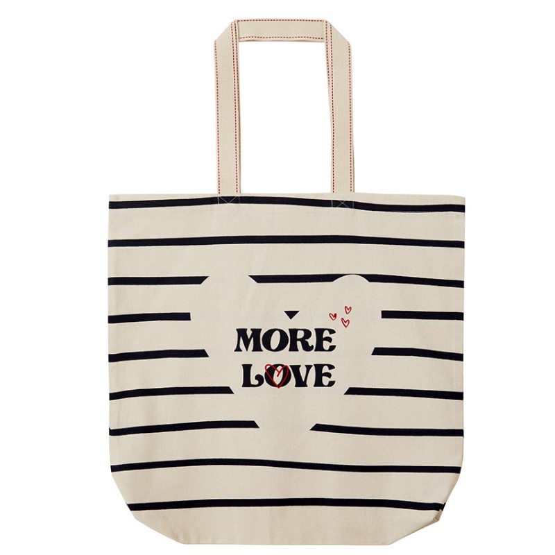 Tote bag rayé avec cœur en coton recyclé à 65%