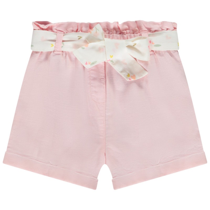 Short en toile armurée avec ceinture à nouer pour bébé fille
