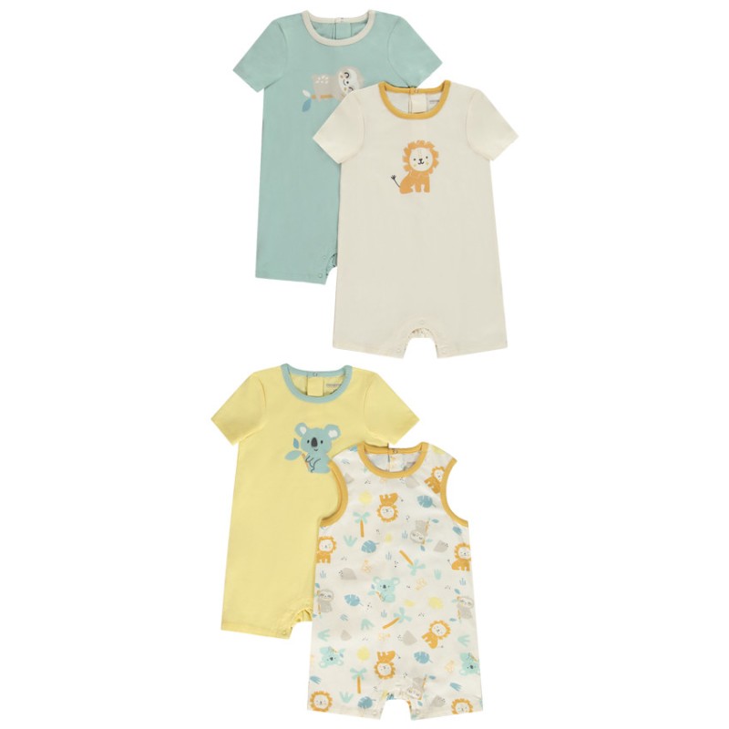 Lot de 4 combinaisons courtes fantaisie en jersey pour bébé 