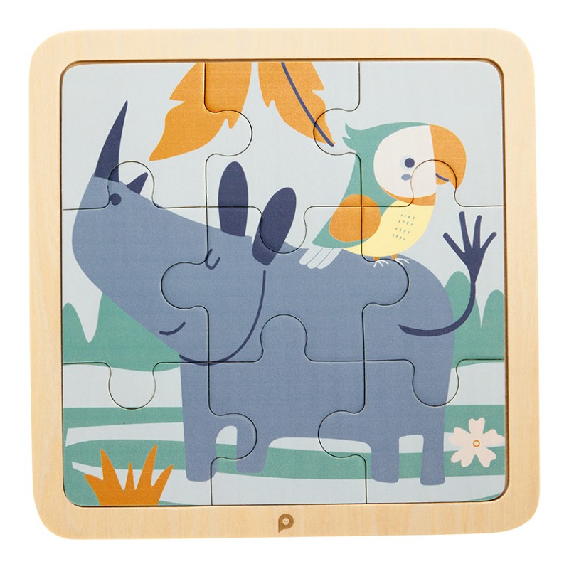Puzzle 9 pièces en bois Rhinocéros