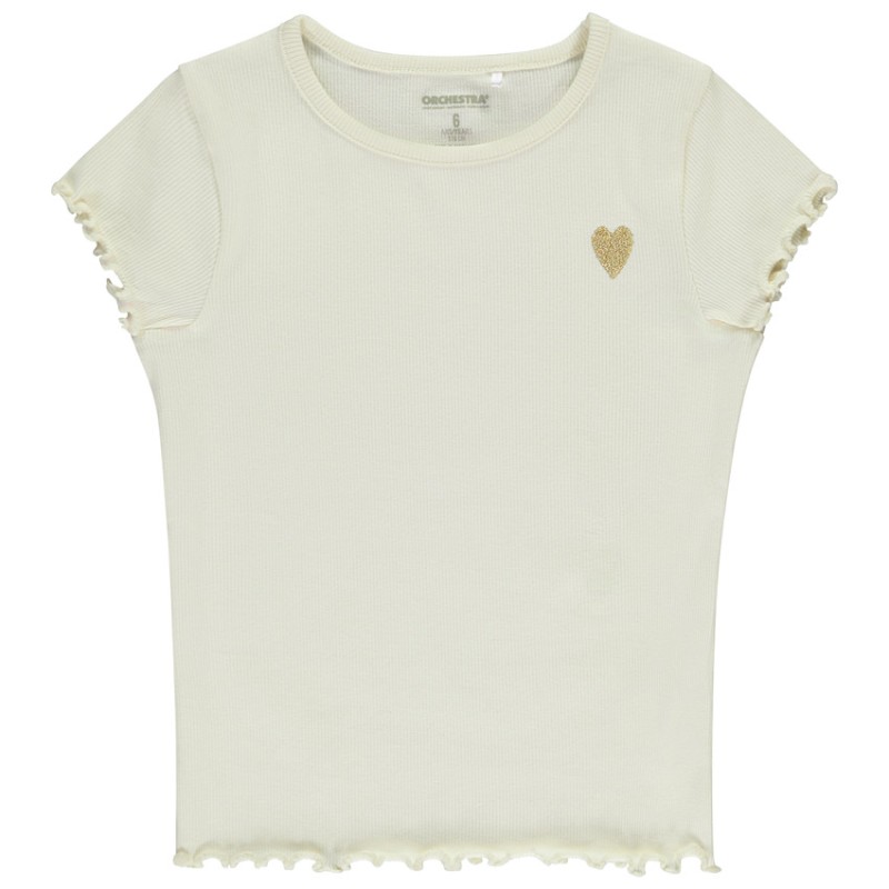 T-shirt manches courtes côtelé à cœur brodé fille
