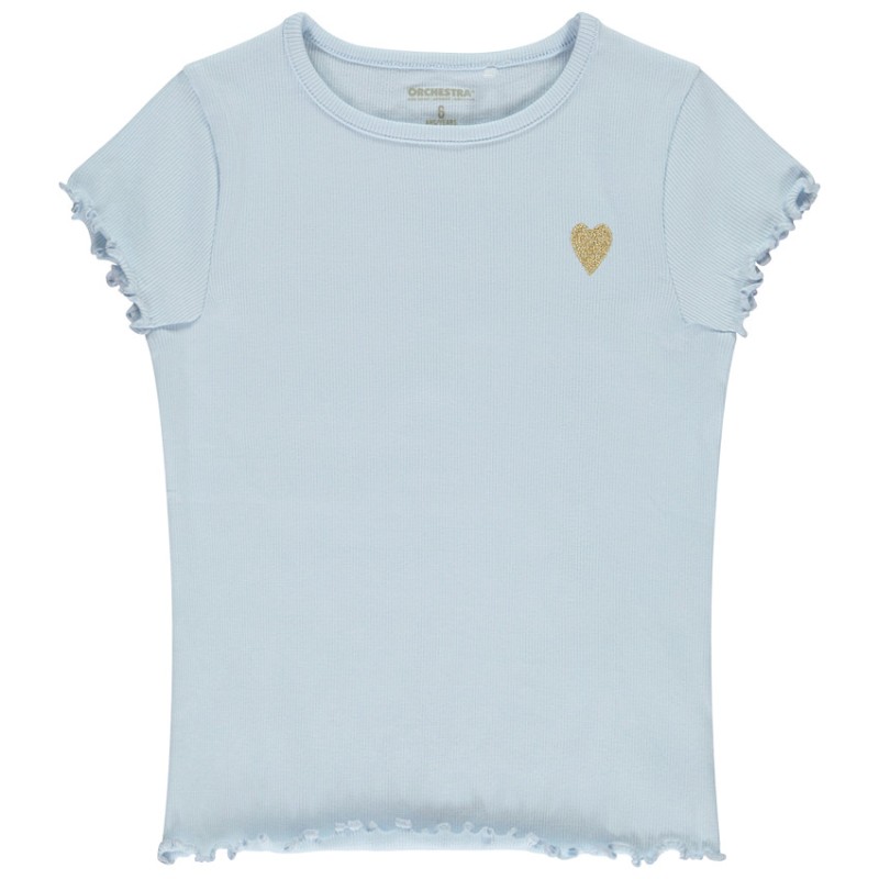 T-shirt manches courtes côtelé à cœur brodé fille