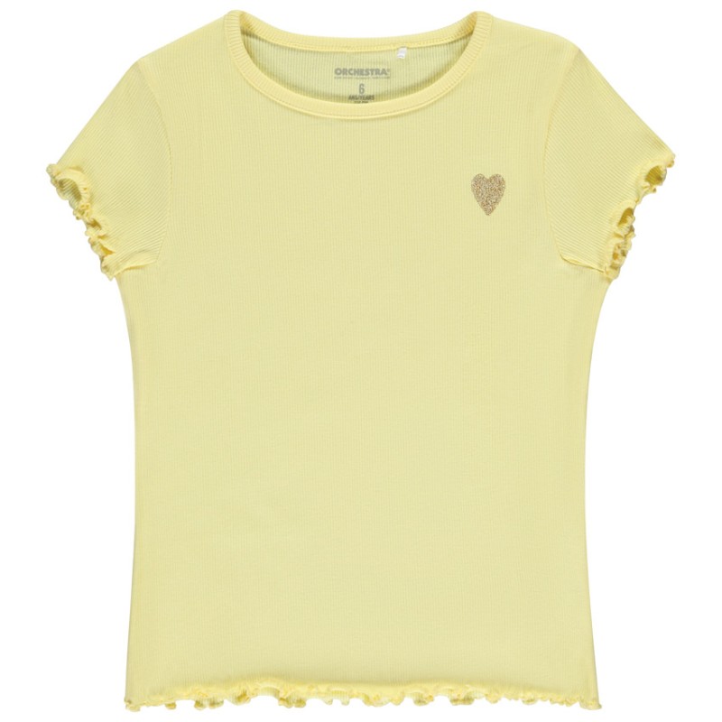 T-shirt manches courtes côtelé à cœur brodé fille