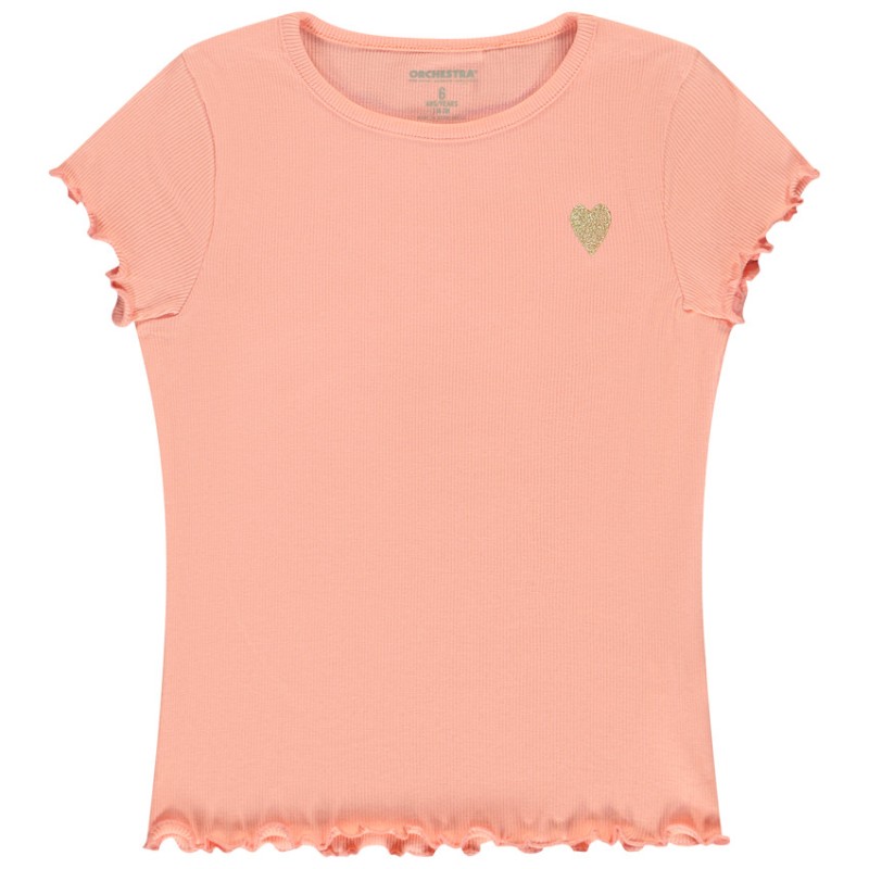 T-shirt manches courtes côtelé à cœur brodé fille