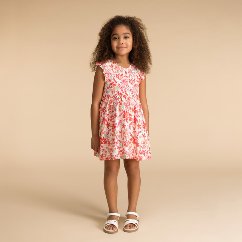 Robe manches courtes boutonnée imprimé végétal fille