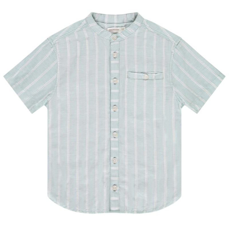 Chemise manches courtes rayée à col mao garçon