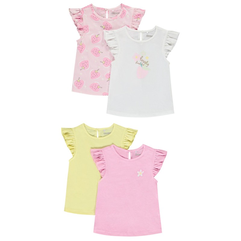 Lot de 4 t-shirts manches volantées fantaisies pour bébé fil