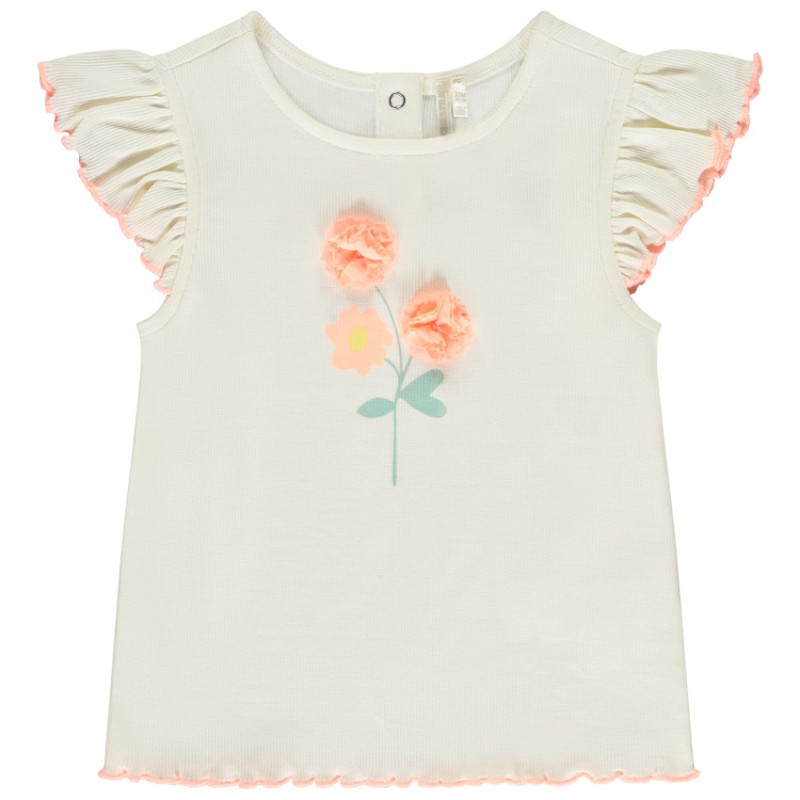 T-shirt manches courtes côtelé à fleurs 3D pour bébé fille