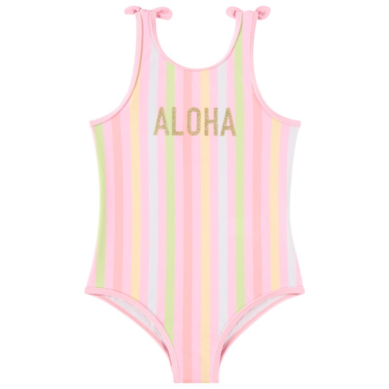 Maillot de bain 1 pièce à rayures et nœuds fantaisie fille