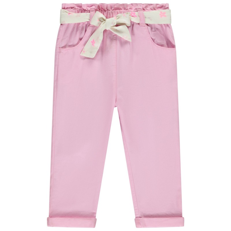 Pantalon en toile avec ceinture imprimée pour bébé fille