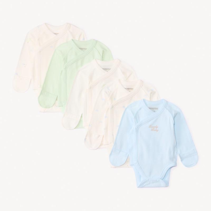 Lot de 5 bodies manches longues fantaisie pour bébé prématur